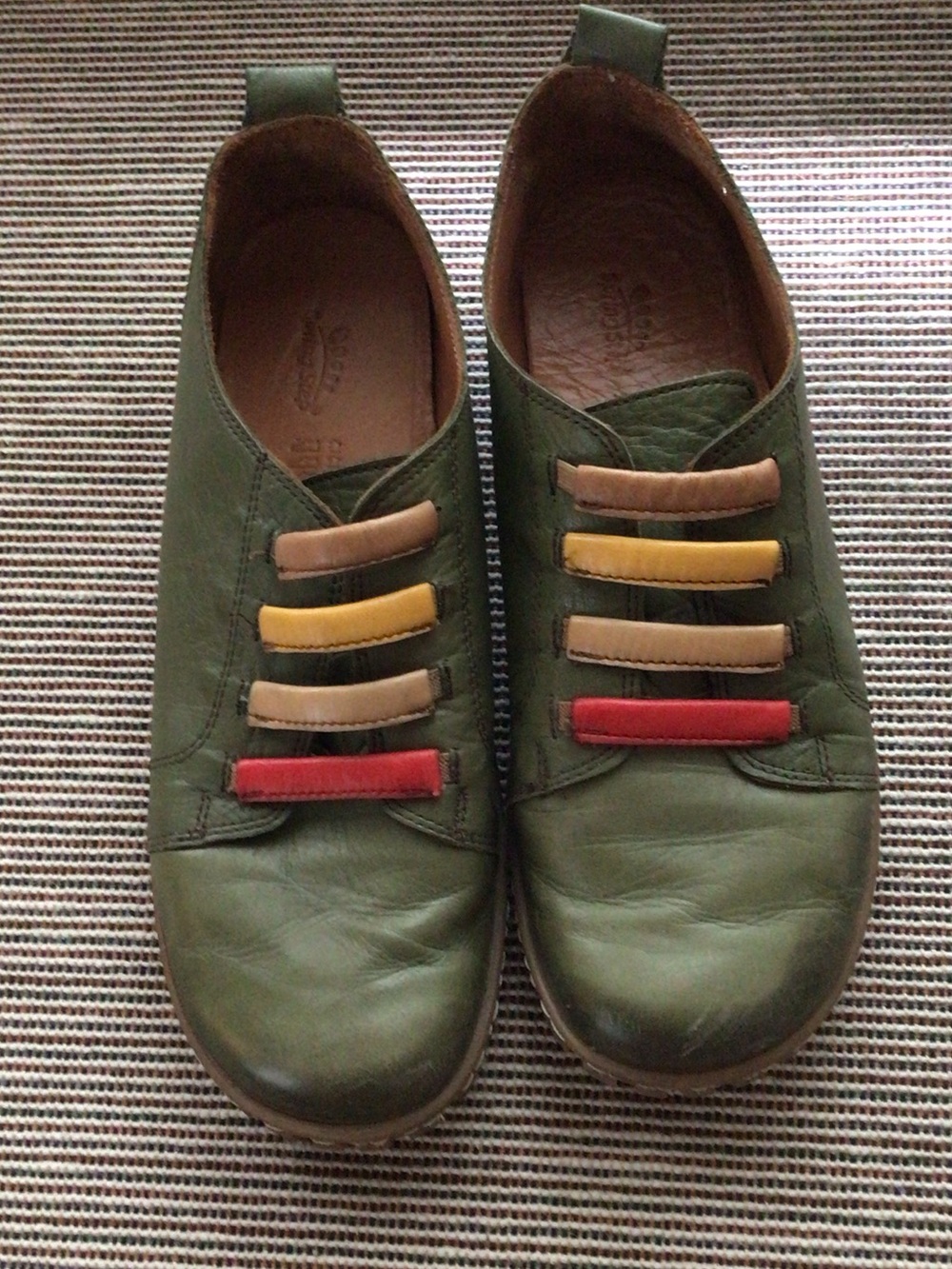 Spring Step Kids Green Leather Slip-Ons with Multi-Colored Straps